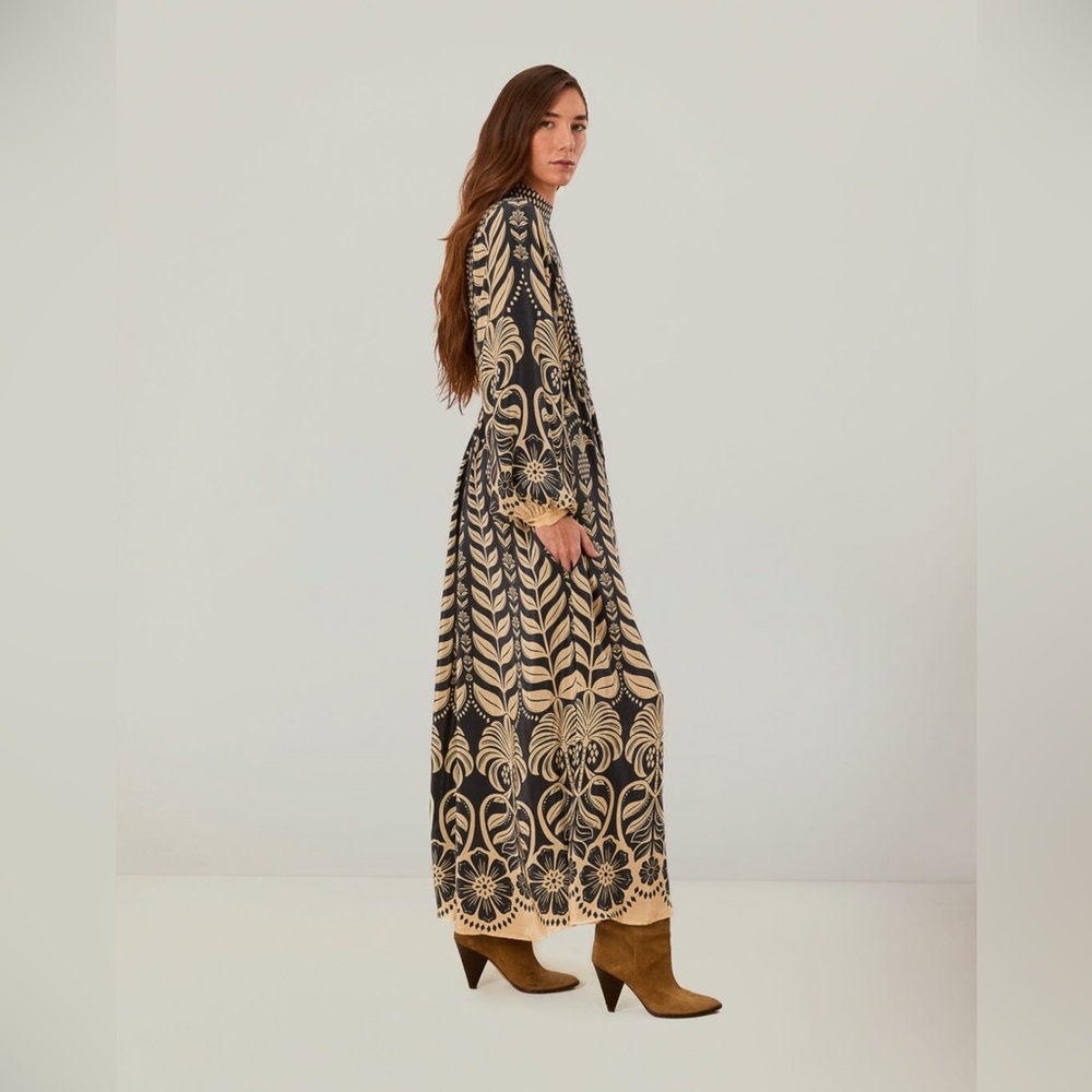 FARM Rio Black and Beige Maxi Dress with Botanical Print - Picture 6 of 9